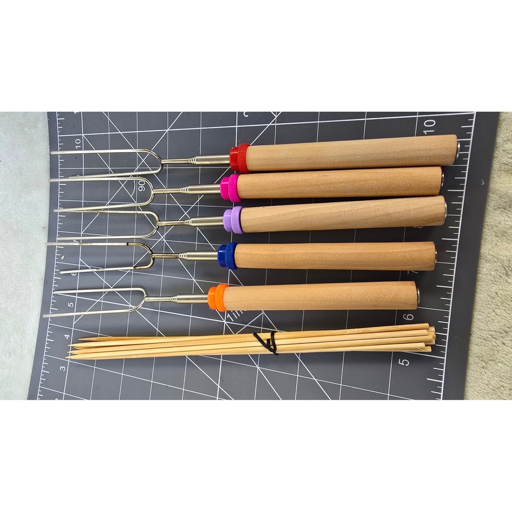 5 Piece Telescoping Roasting Sticks Set for Marshmallows and Hot Dogs